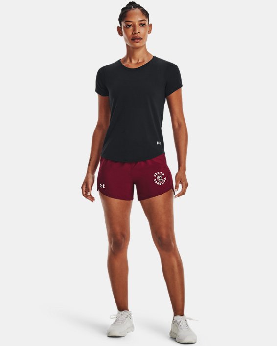Women's UA Fly-By 2.0 Collegiate Sideline Shorts, Red, pdpMainDesktop image number 1